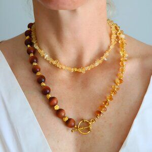 Layered Goldstone & Citrine Necklace Gold Beads
